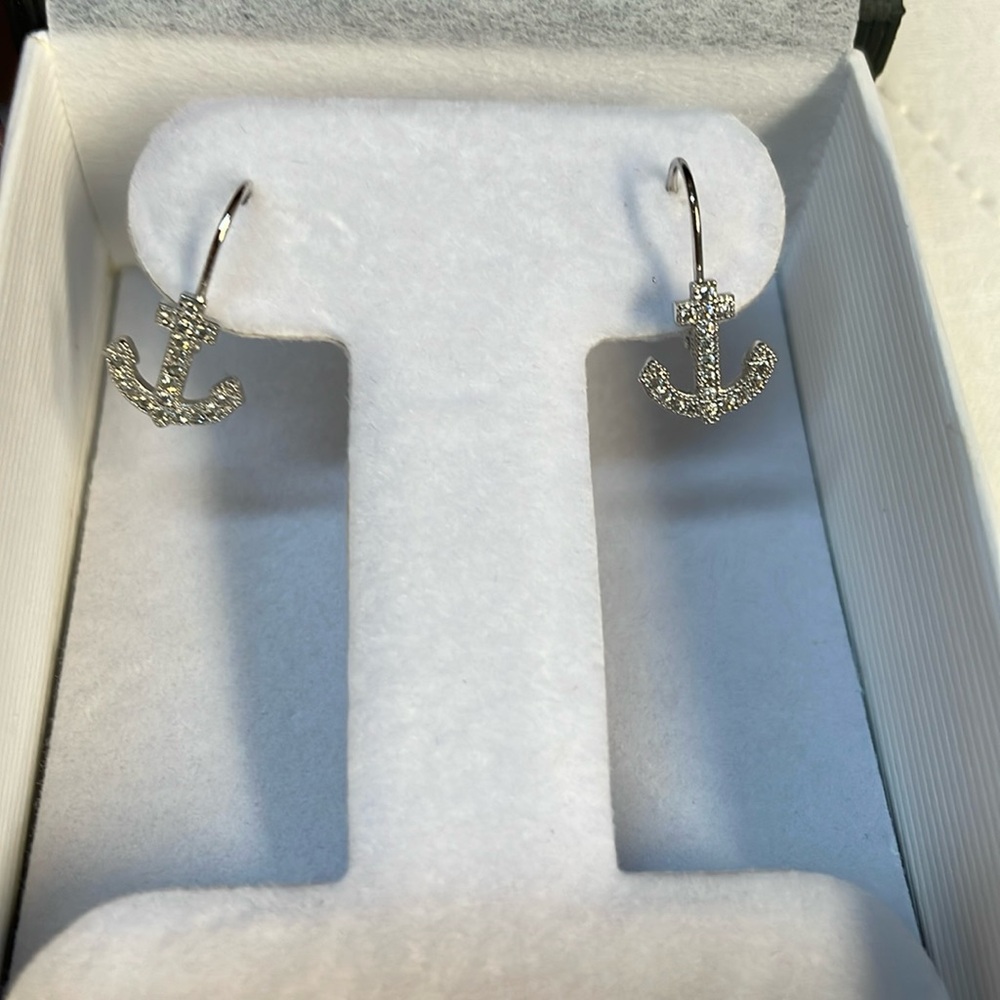 Sterling CZ anchor earrings